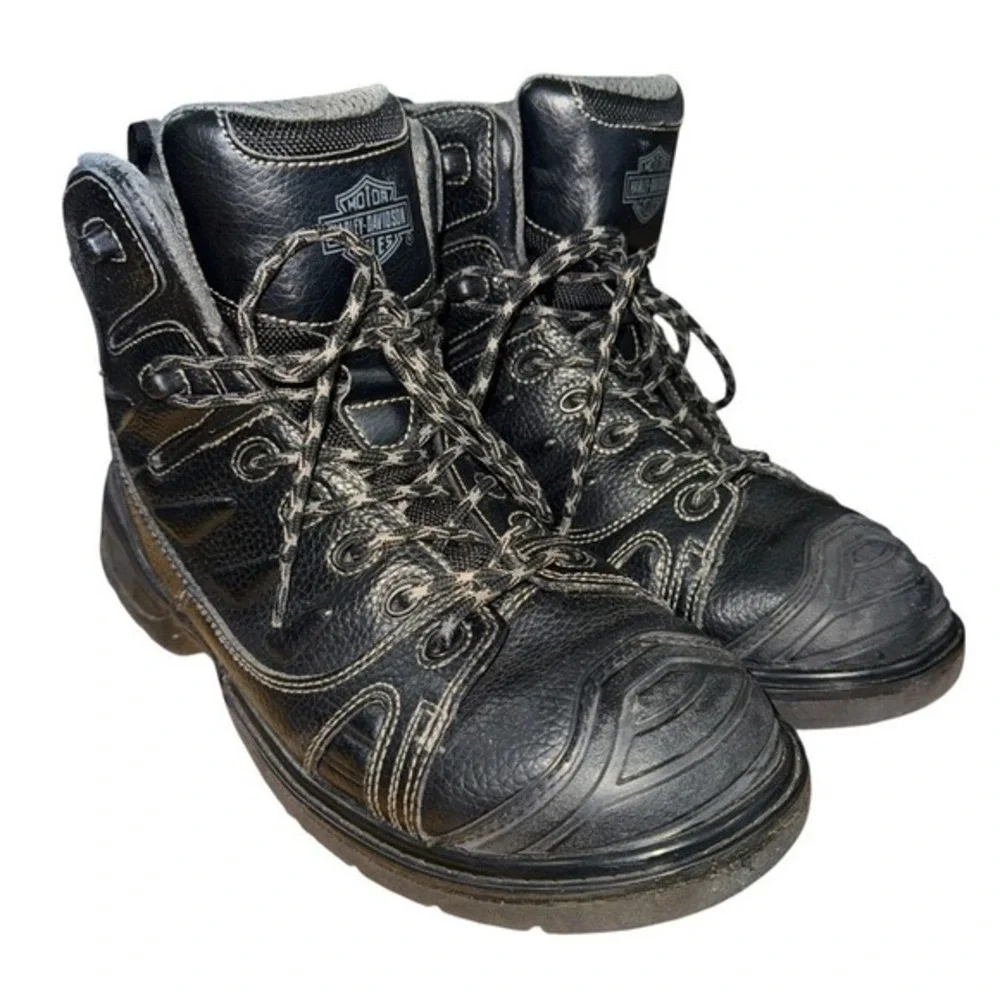 Harley Davidson Motorcycle Leather Mens 10 Pre-Owned Black Boots Foxfield D93344